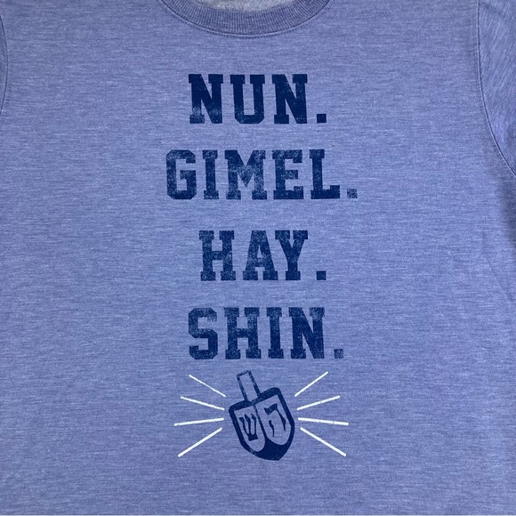 Doe Womens Blue Dreidel Holiday Hanukkah Nun Gimel Hay Shin Sweatshirt XL - Picture 10 of 10
